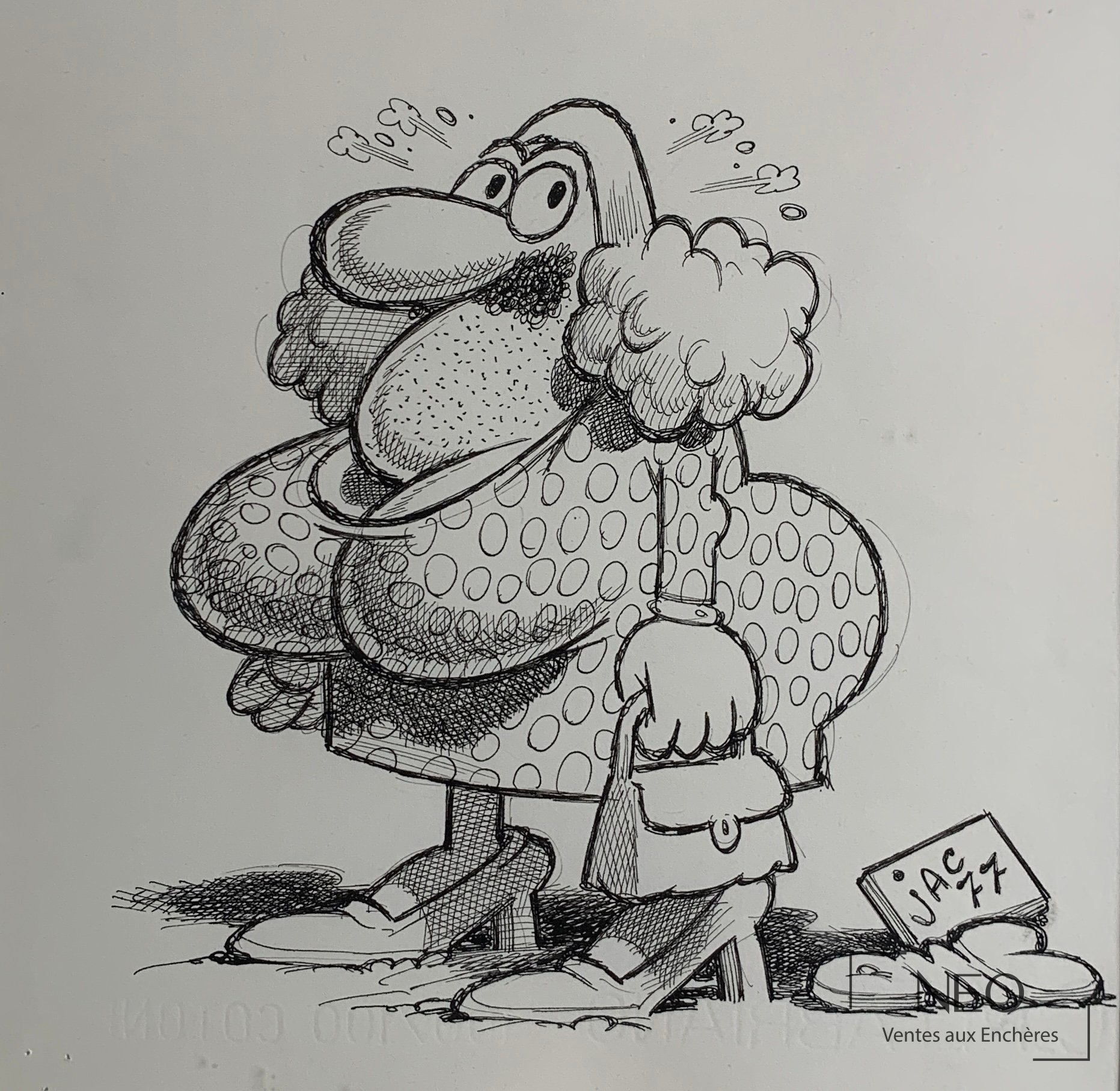 Jacovitti Benito illustration humoristique signée et datée 77