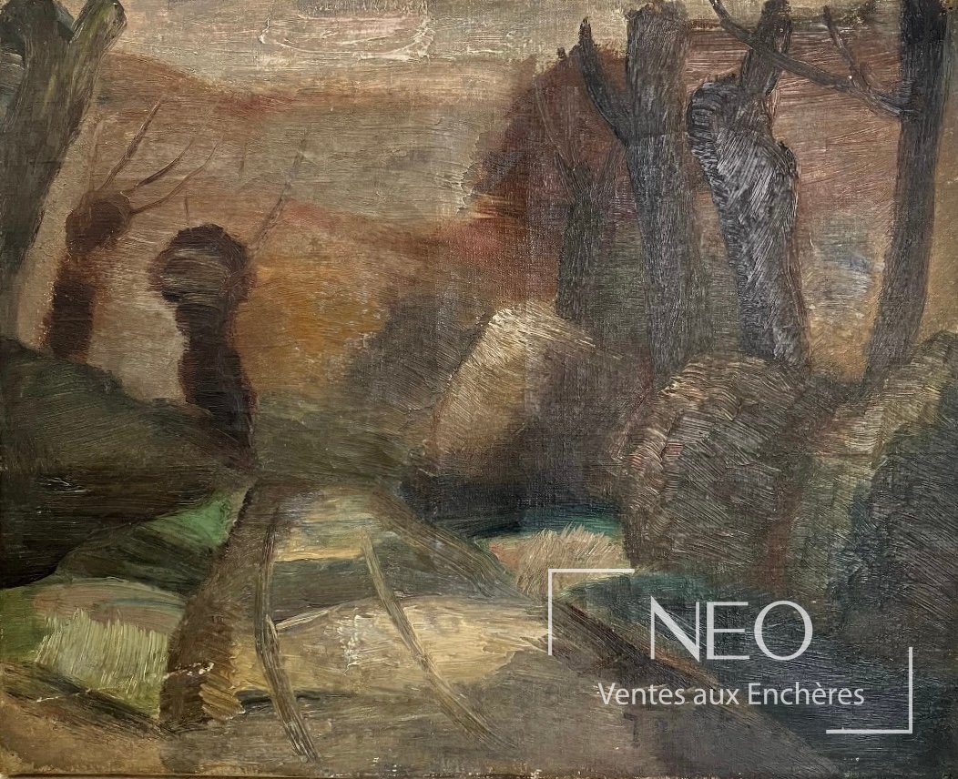 Jacques Gotko Chemin forestier au clair de lune, huile sur toile