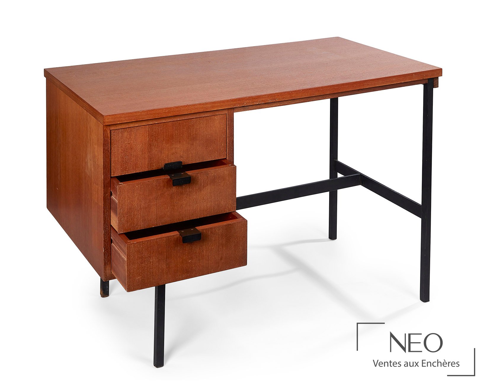 Bureau quadripode en bois et métal noir
