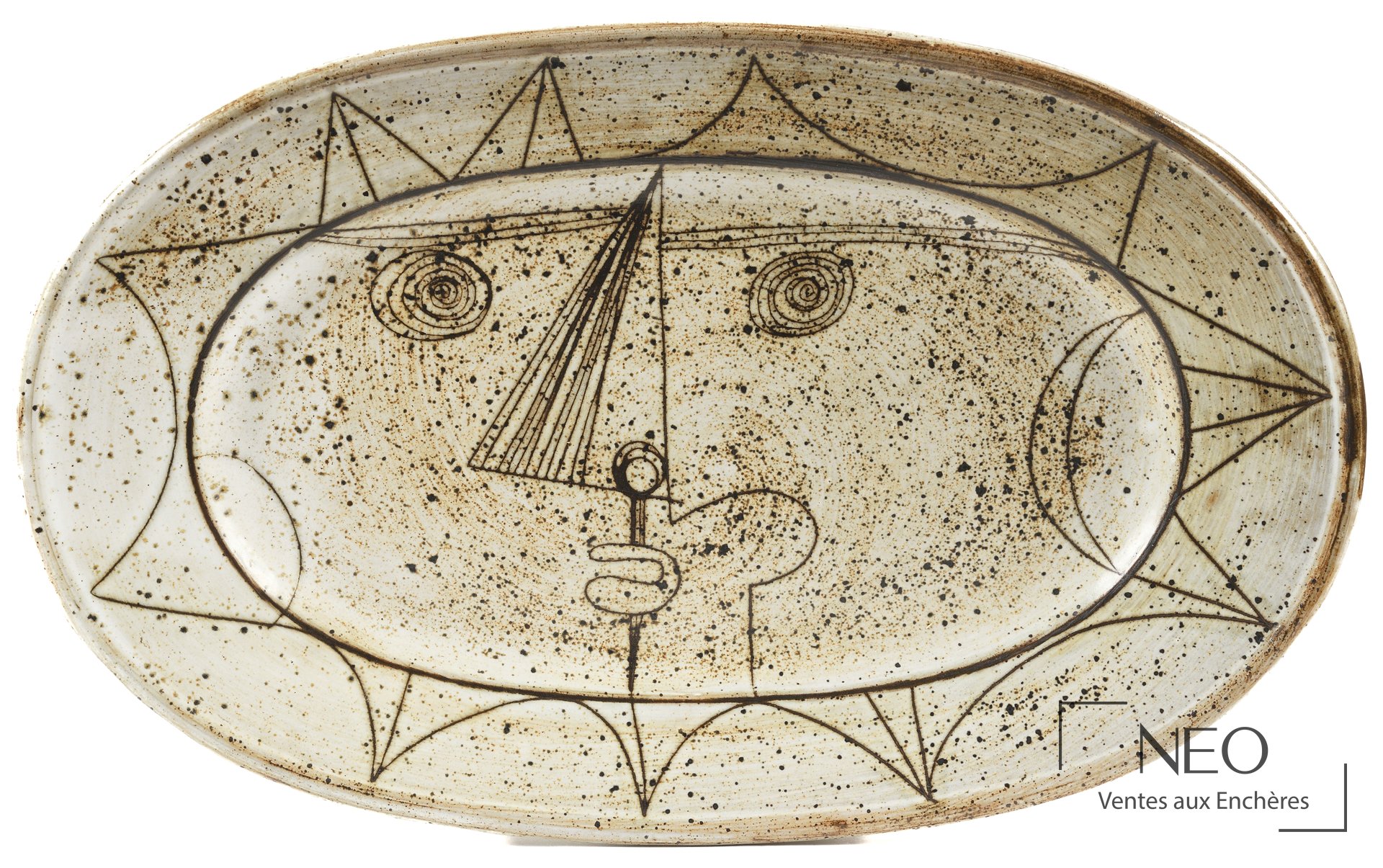 Jacques Pouchain pour l’Atelier Dieulefit, grand plat ovale en céramique des années 60