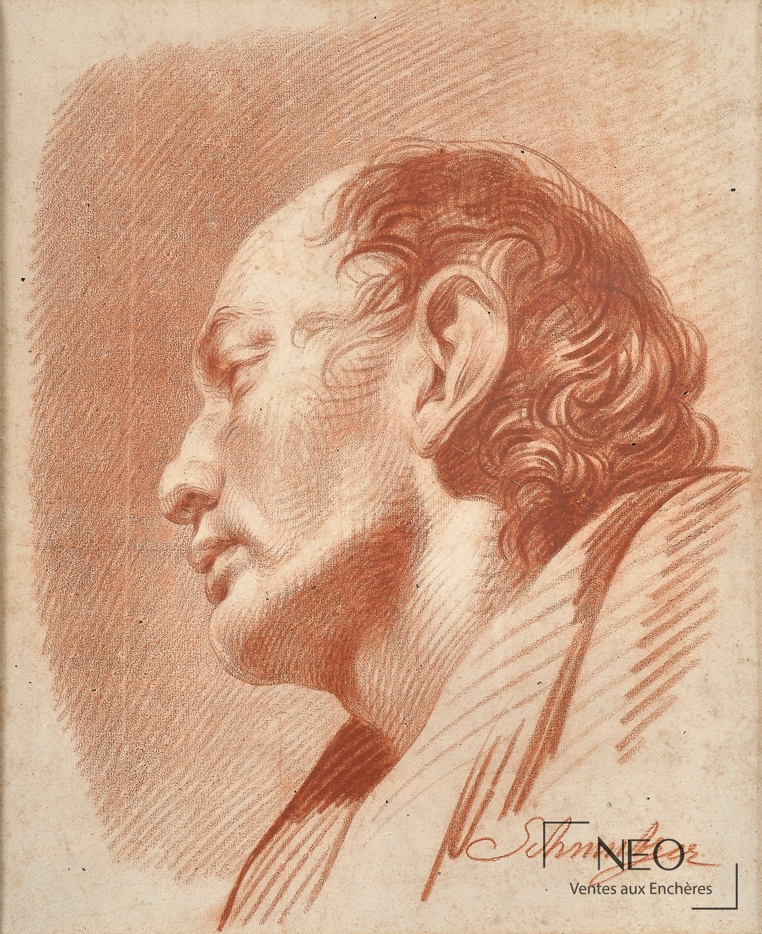 Jakob Matthias II Schmutzer, portrait d’homme à la sanguine sur papier vergé
