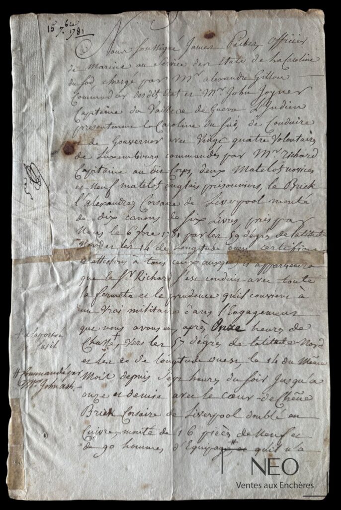 Manuscrit ancien signé James Picker