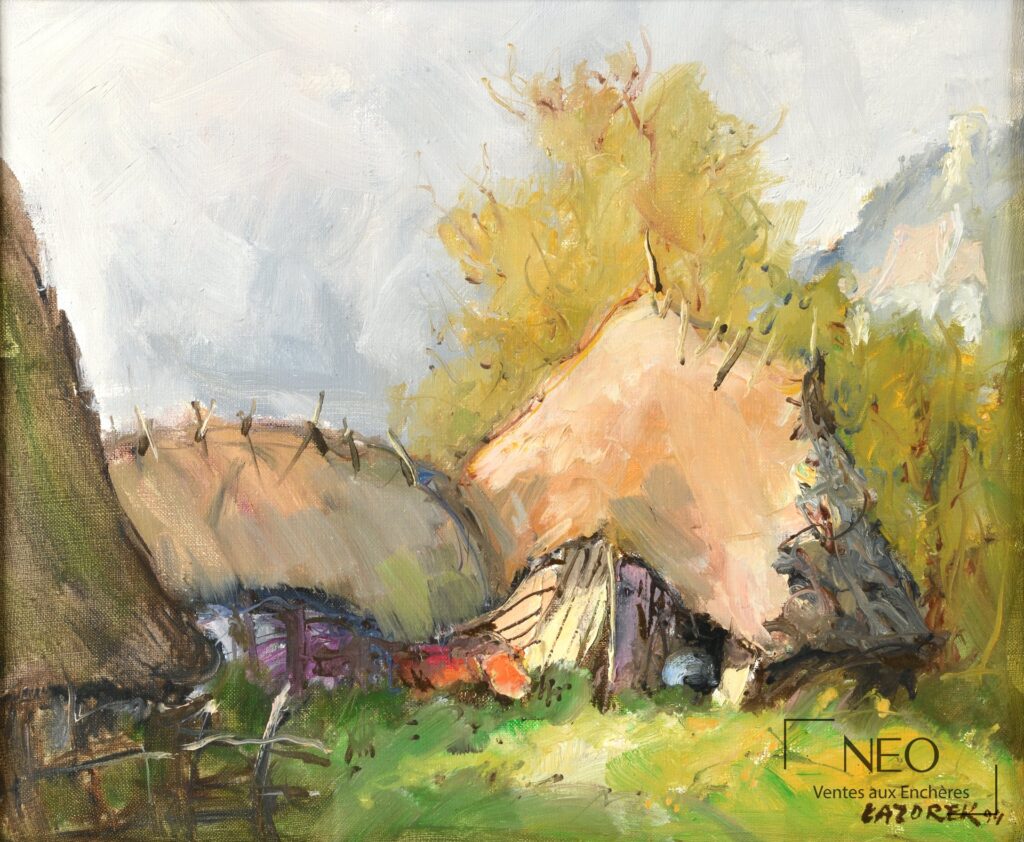 Paysage aux chaumières de Jan Tanislaw Lazorek