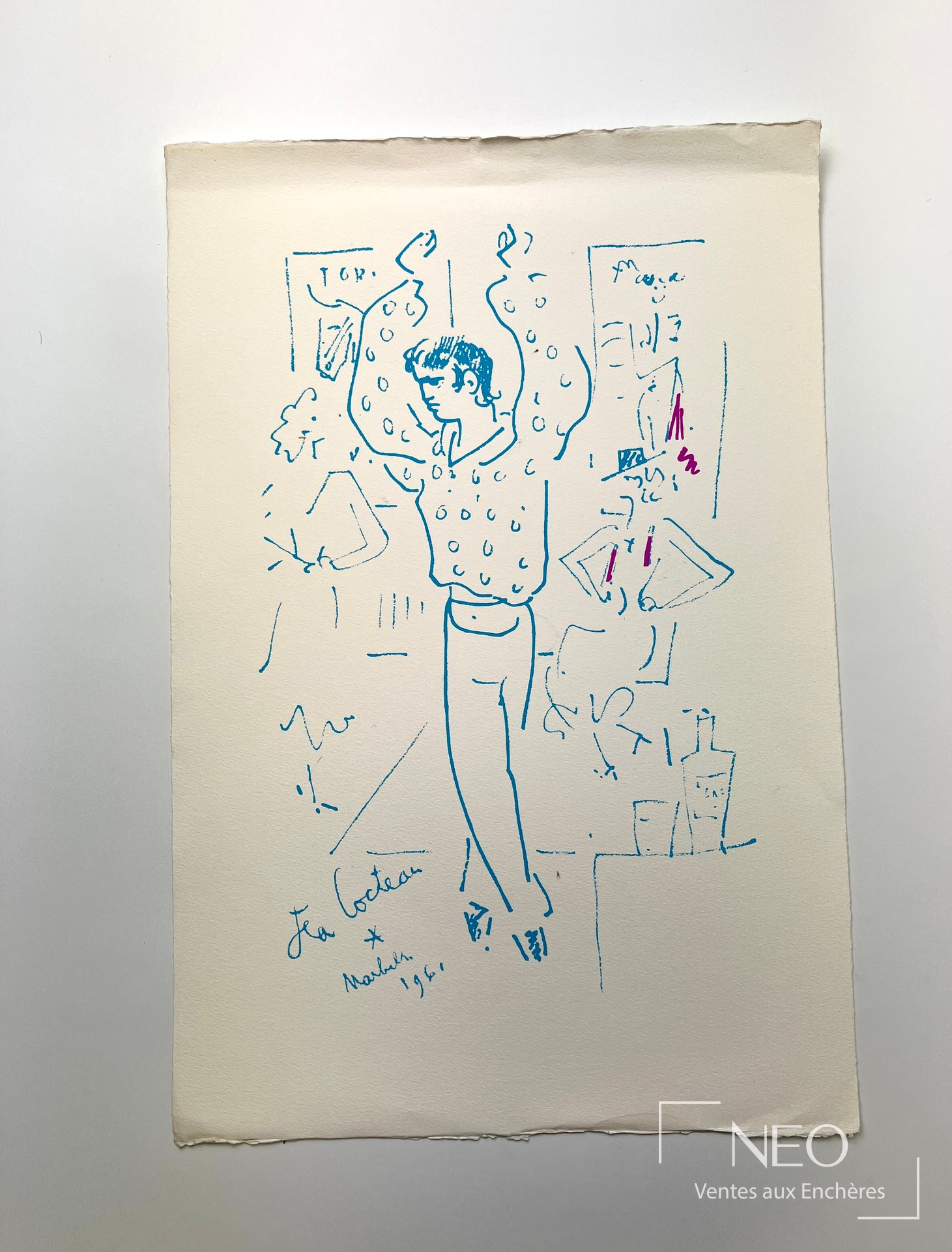 D&rsquo;après Jean Cocteau, Fête bleue, lithographie en couleurs sur papier