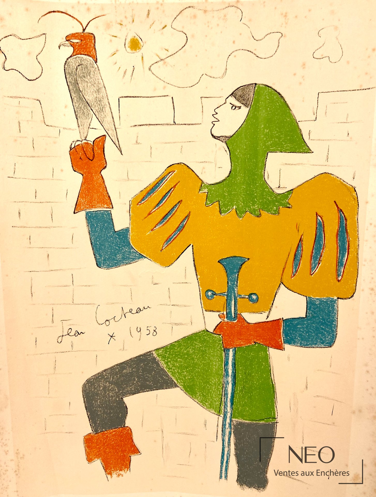 Jean Cocteau L&rsquo;Oiseleur lithographie en couleurs sur papier