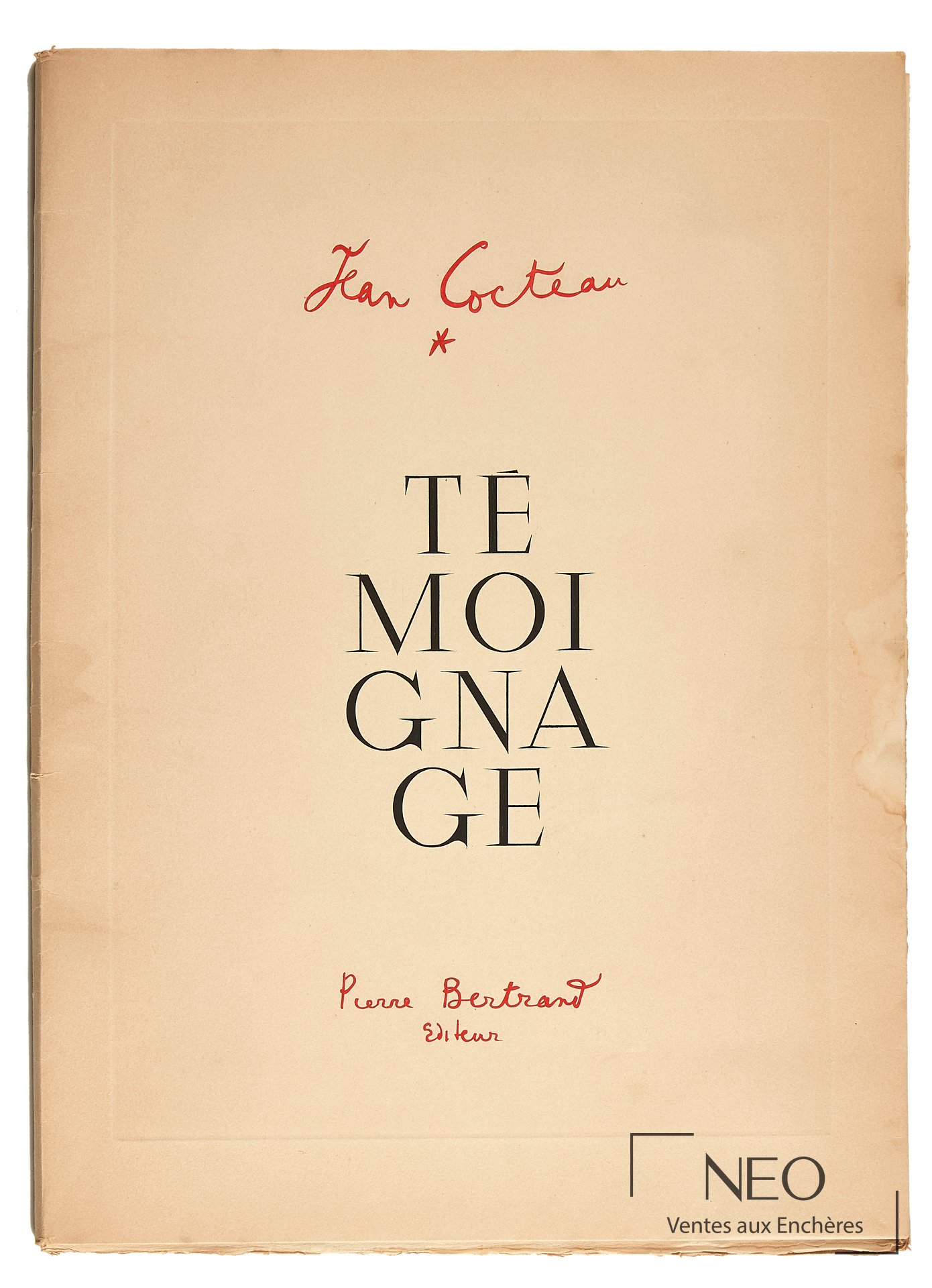 Jean Cocteau Témoignage, édition originale de 1956