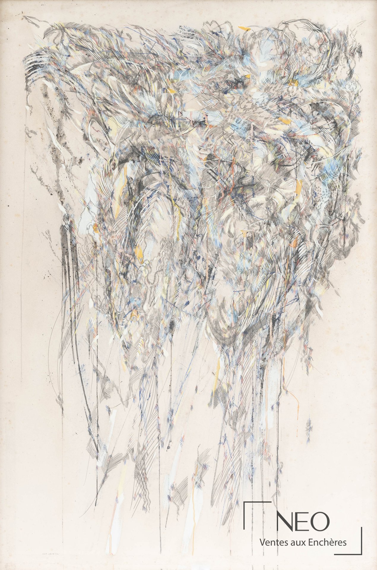 Composition abstraite aux traits multicolores sur fond clair
