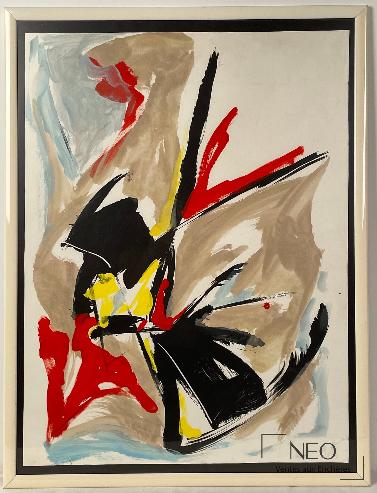 Jean Miotte, composition abstraite, aquarelle et encre sur papier