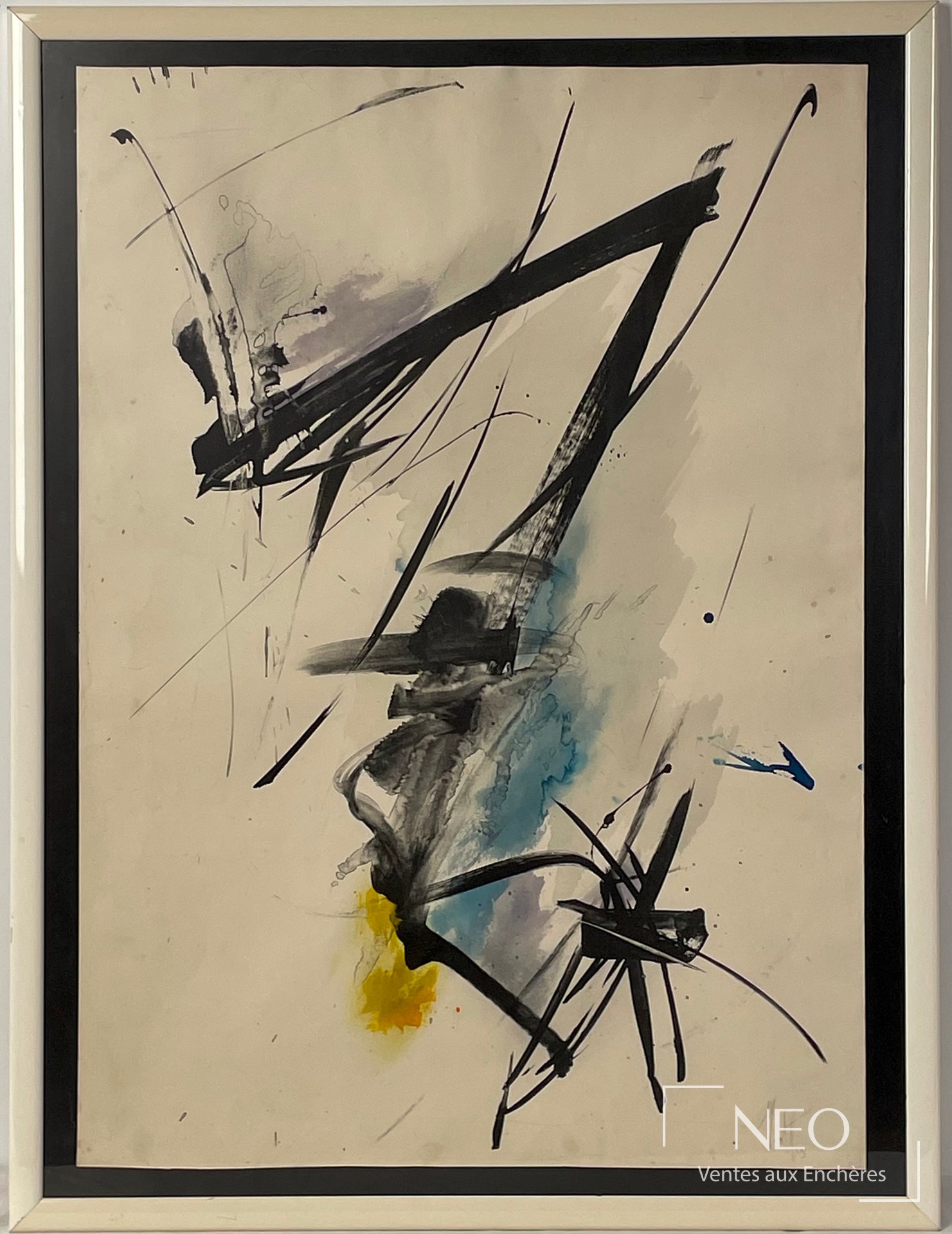 Jean Miotte, composition abstraite, encre et aquarelle sur papier