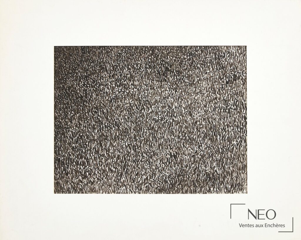 Dessin abstrait à l'encre noire sur papier