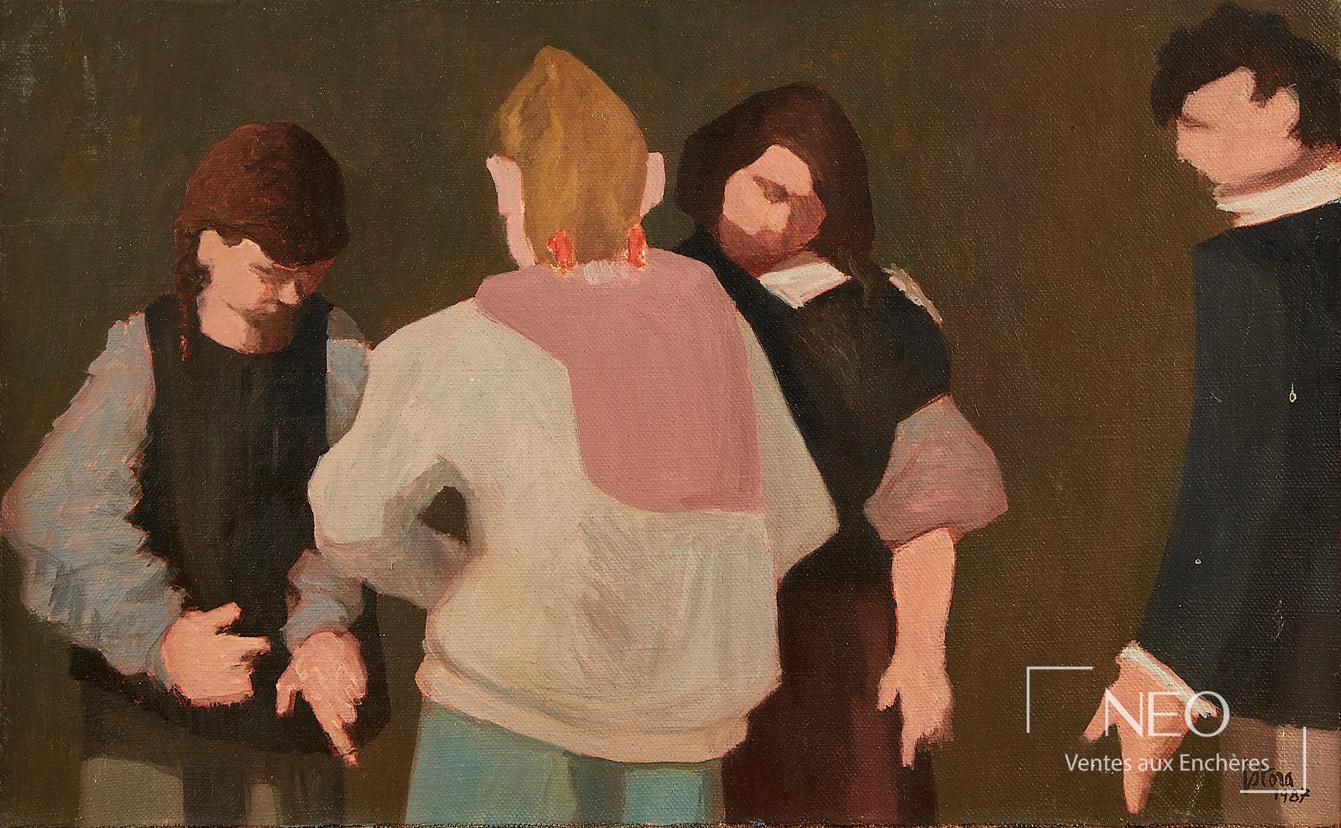 Huile sur toile de Jean-Pierre Stora représentant quatre figures