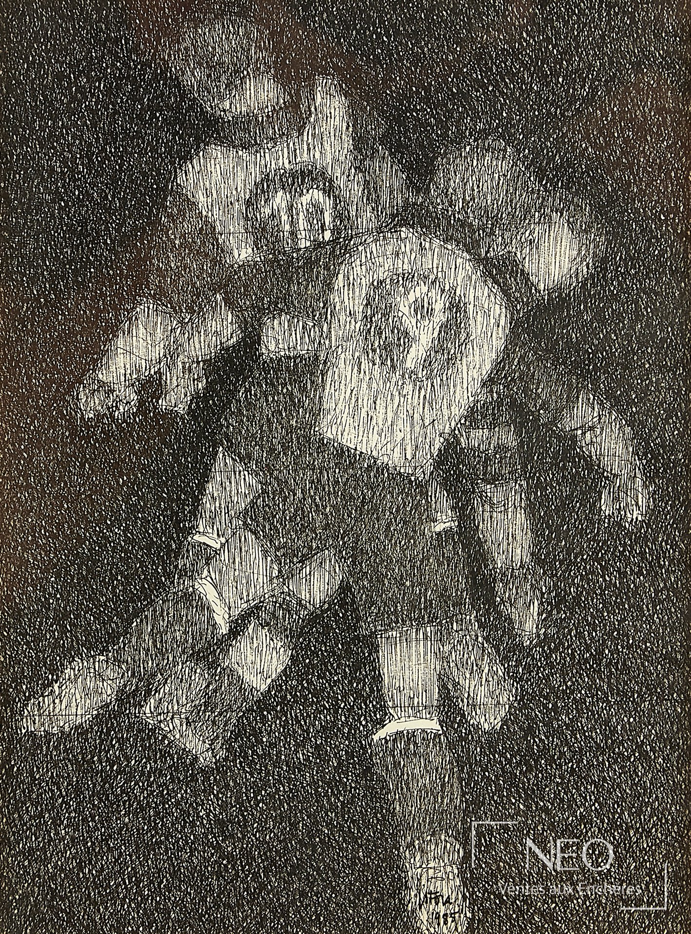 Dessin de footballers à l'encre de Chine