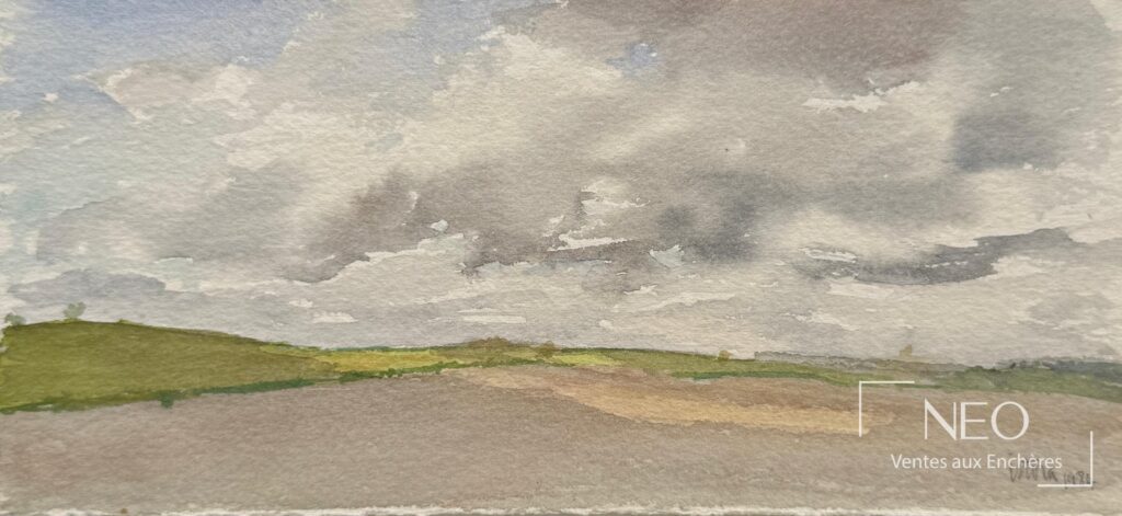 Aquarelle de paysage sous verre