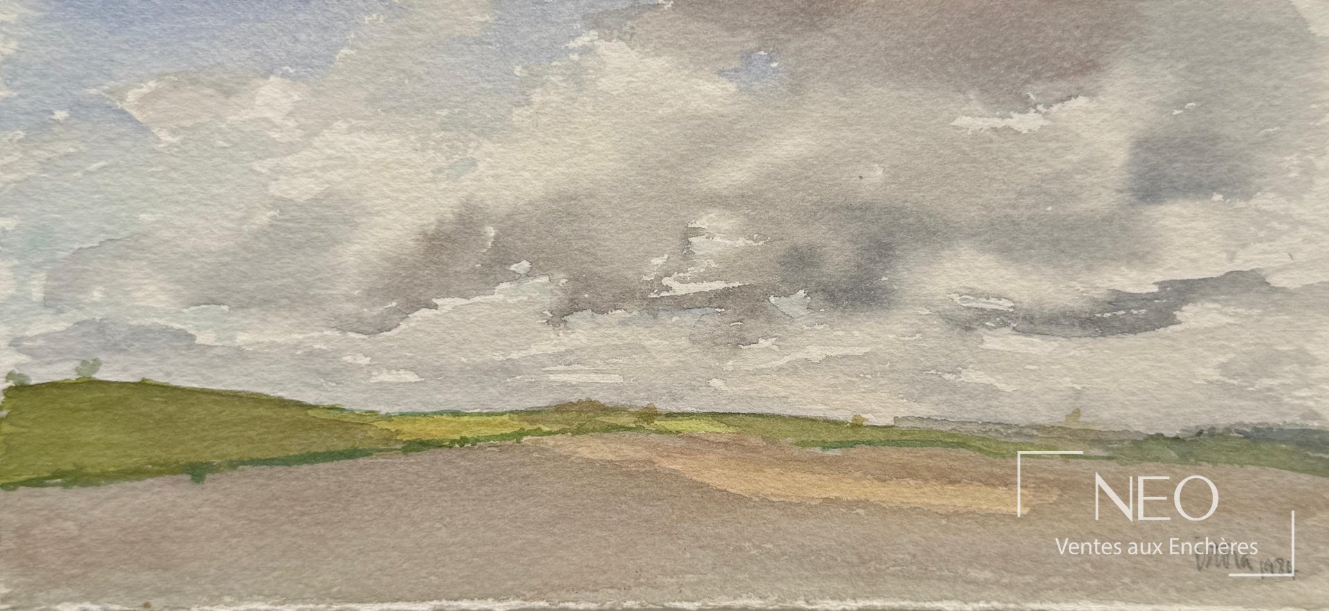 Aquarelle de paysage sous verre