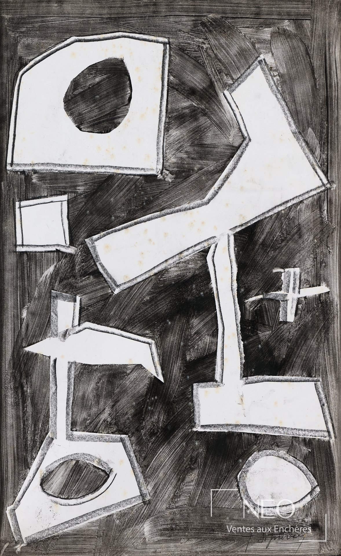 Jean Signovert Composition abstraite, technique mixte sur papier