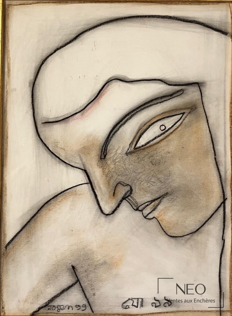 Gros plan sur le visage de profil au pastel