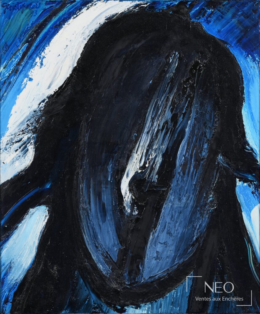 Composition abstraite en noir et bleu sur toile