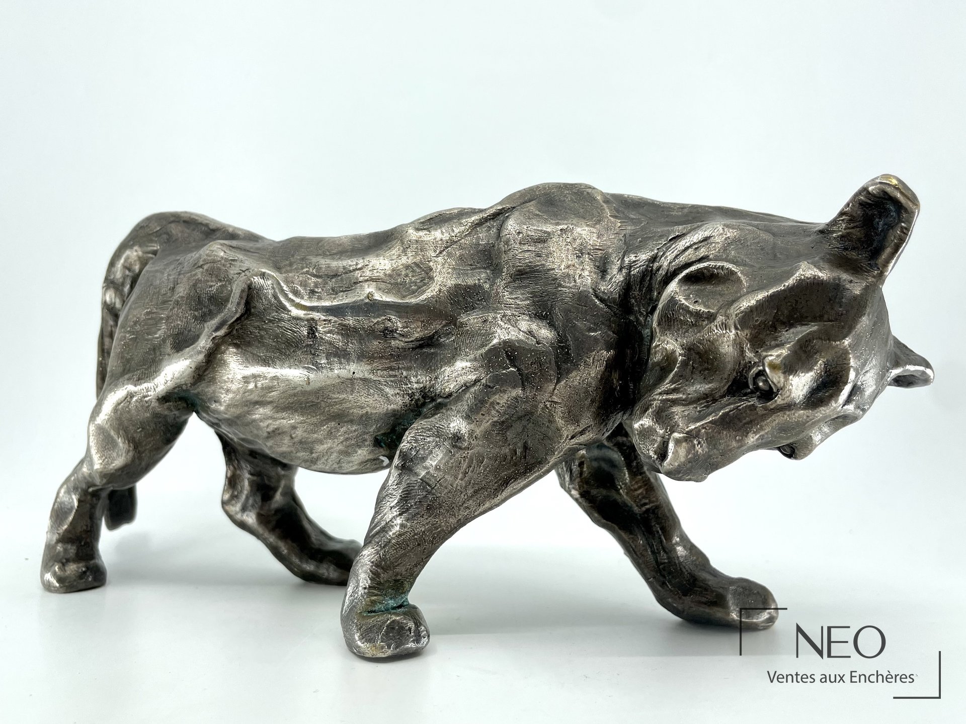 José-Maria David Panthère qui marche, bronze argenté, 1991