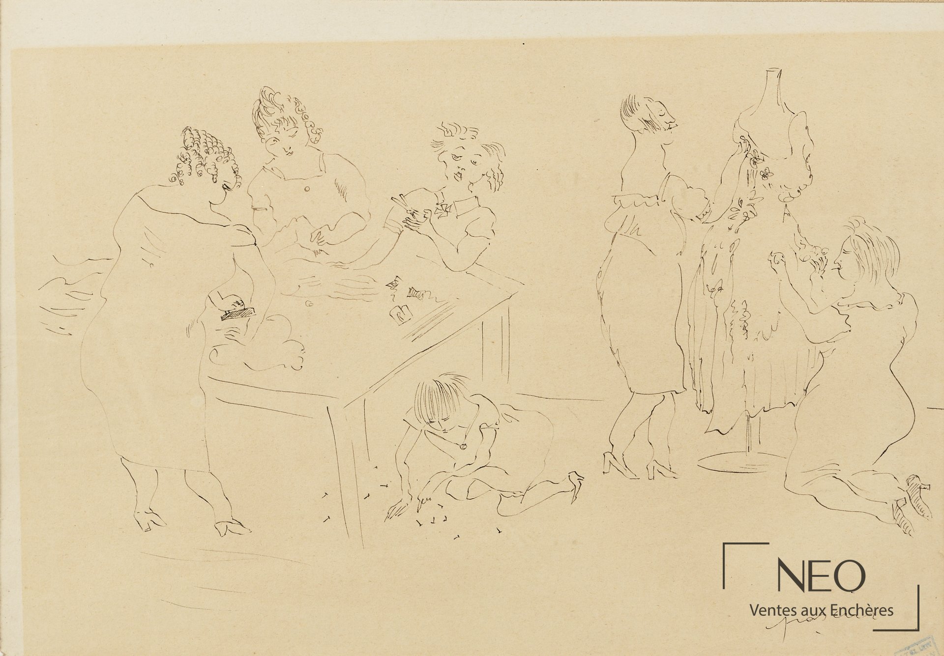 Jules Pascin, Atelier de couture, projet pour Trois petites filles dans la rue