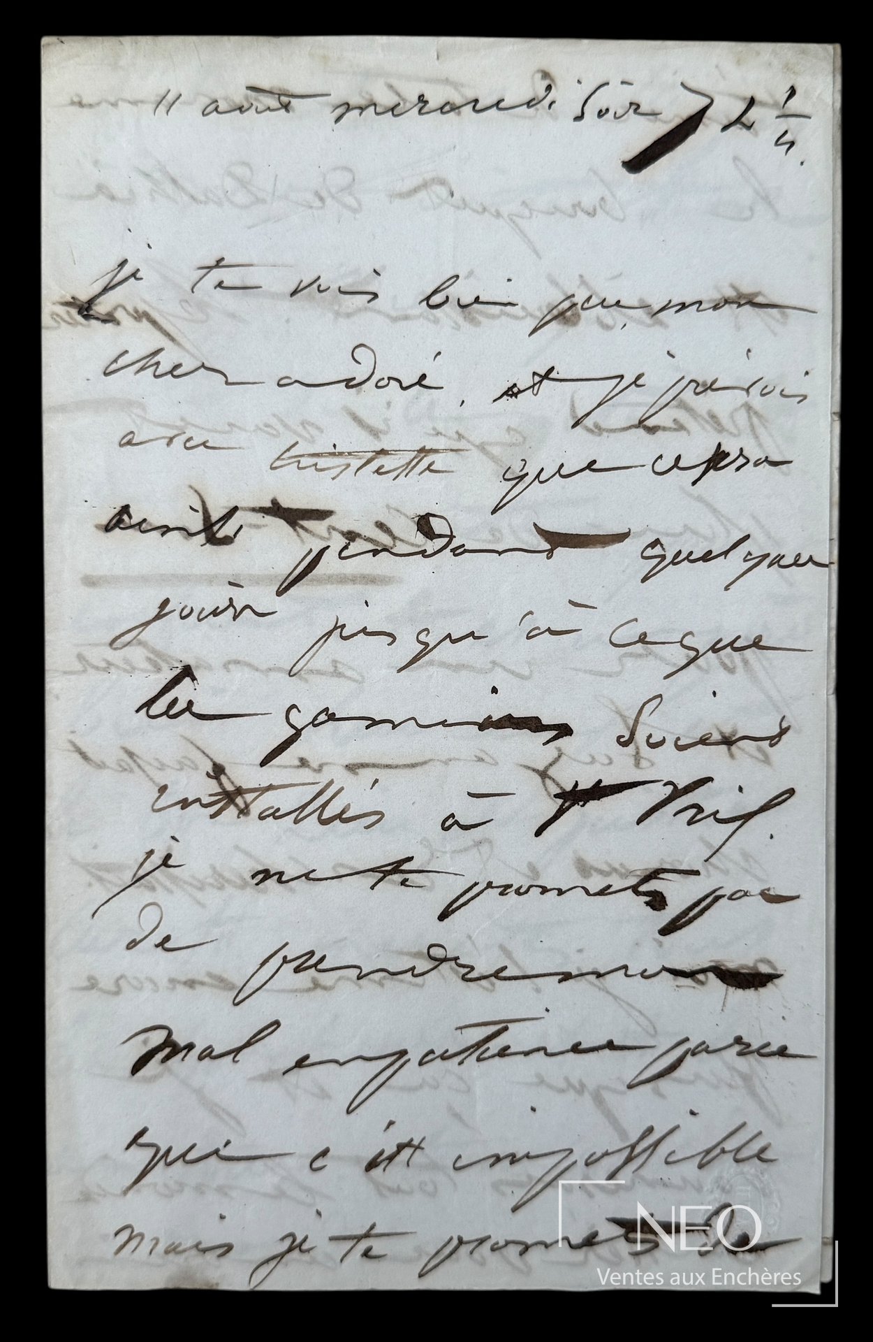 Juliette Drouet, lettre autographe signée à Victor Hugo, 11 août