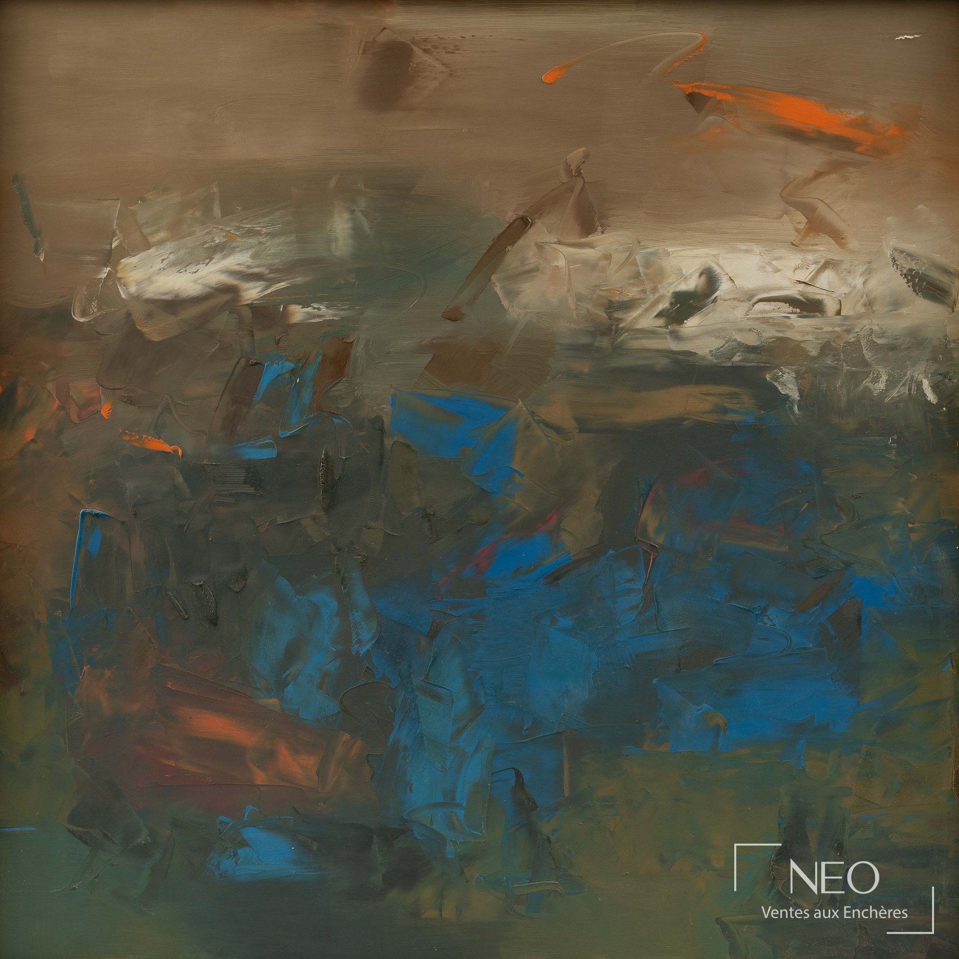 K. M. Adimoolam Composition abstraite, huile sur toile
