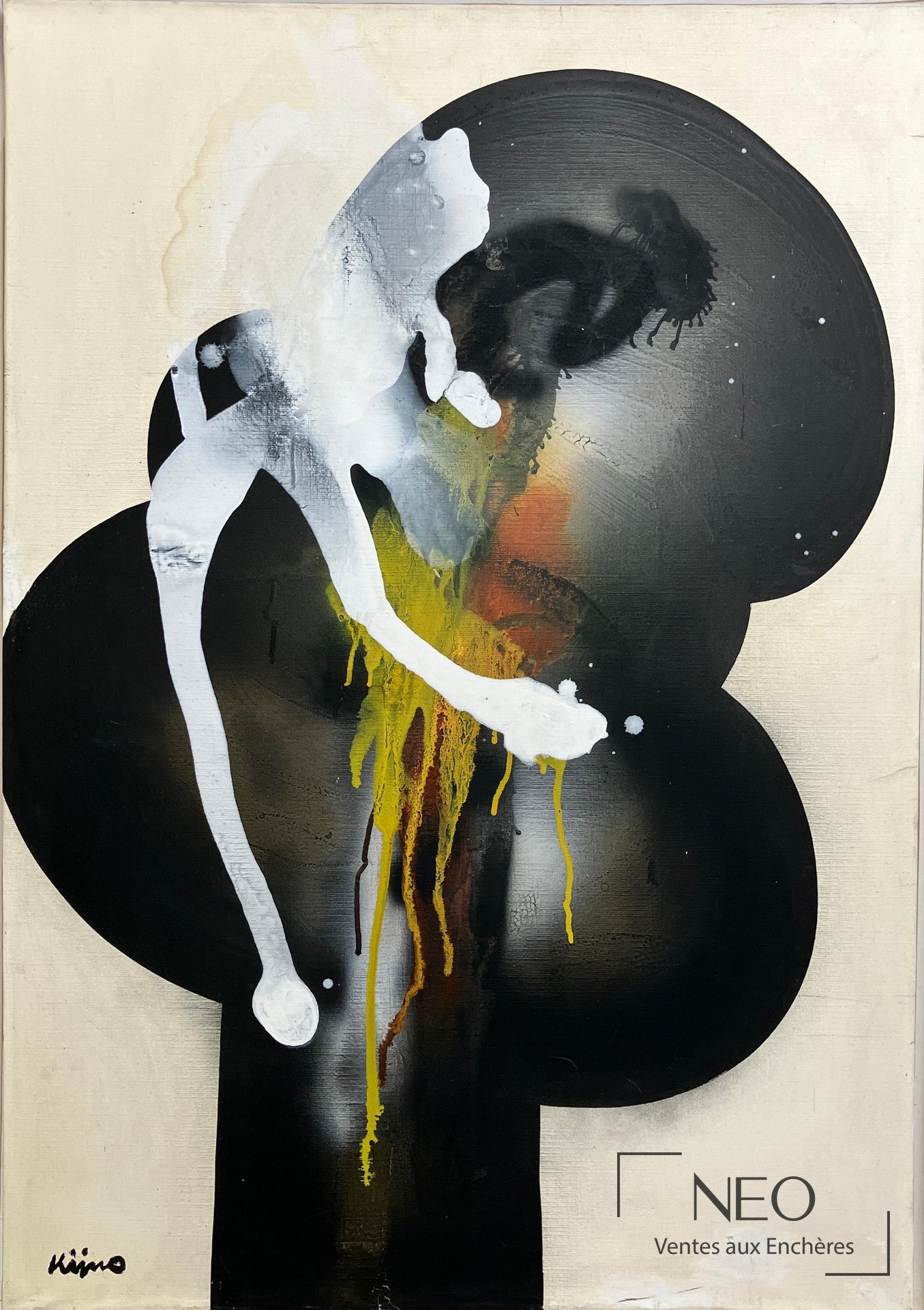 Composition abstraite de Kijno avec grands aplats noirs