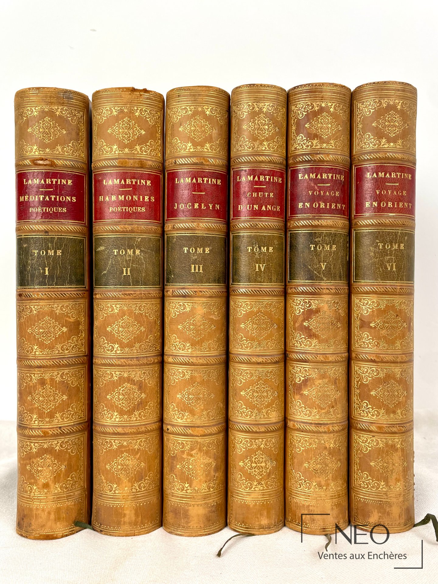 Lamartine, six volumes reliés, bibliothèque Jean Paul Alaux, XIXe siècle