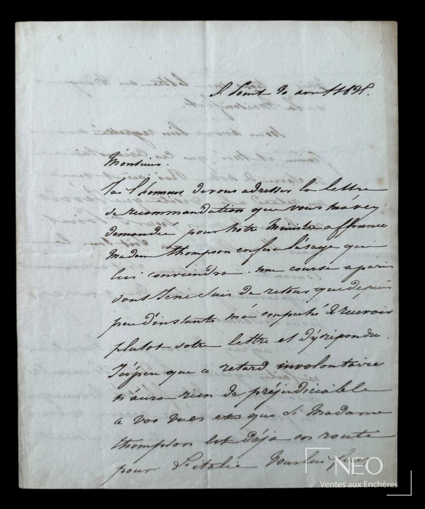 Page manuscrite d’une lettre autographe signée d’Alphonse de Lamartine