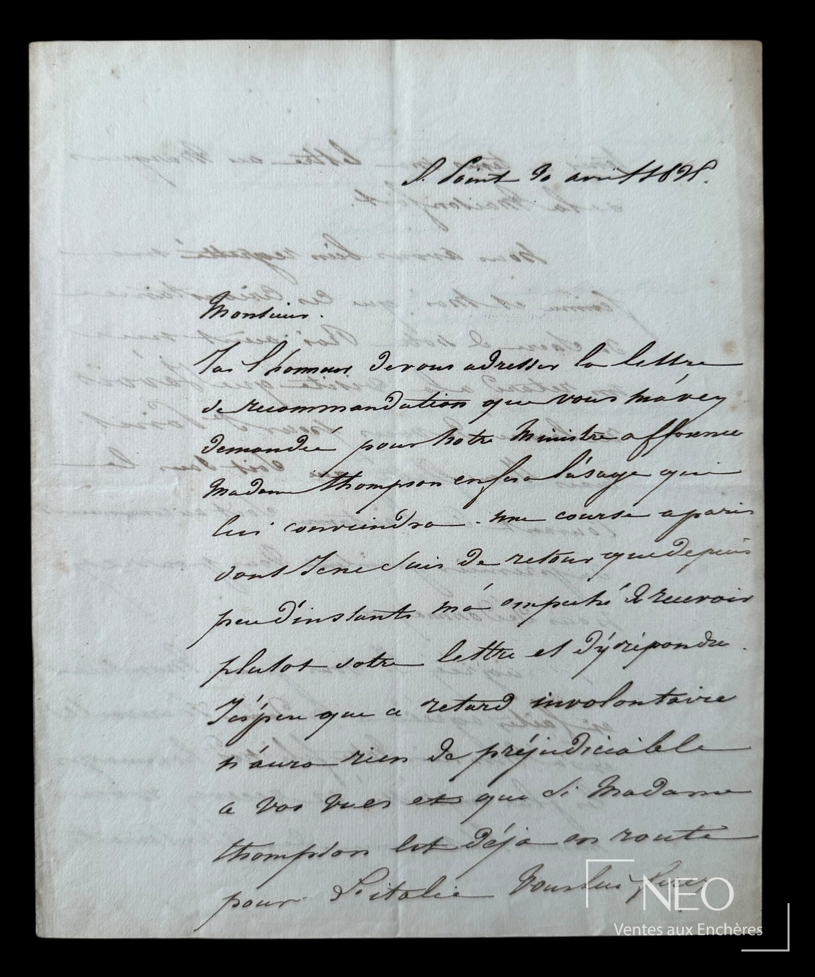 Alphonse de Lamartine Lettre autographe signée datée du 30 avril 1826 ?