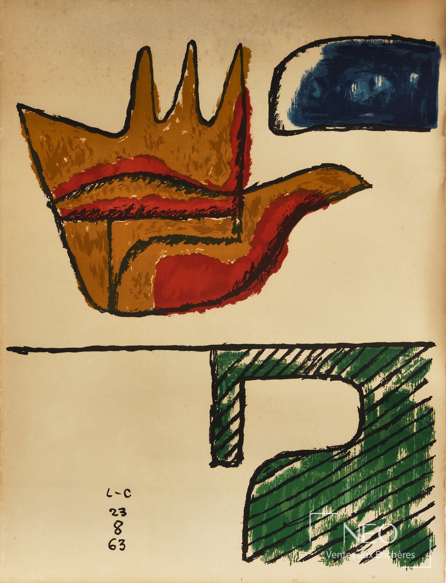 Le Corbusier, Main Ouverte, lithographie monogrammée L-C, 1963