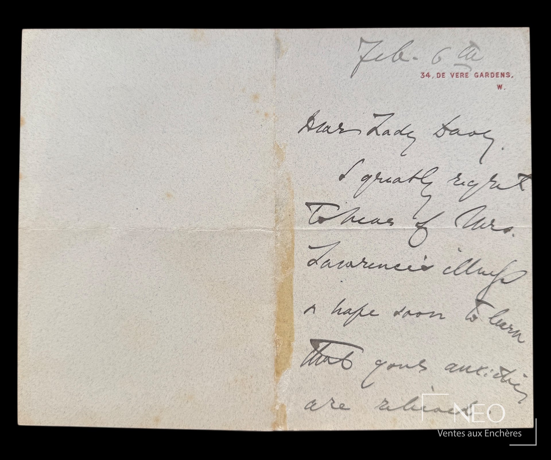 Henry James, lettre autographe signée, datée du 6 février