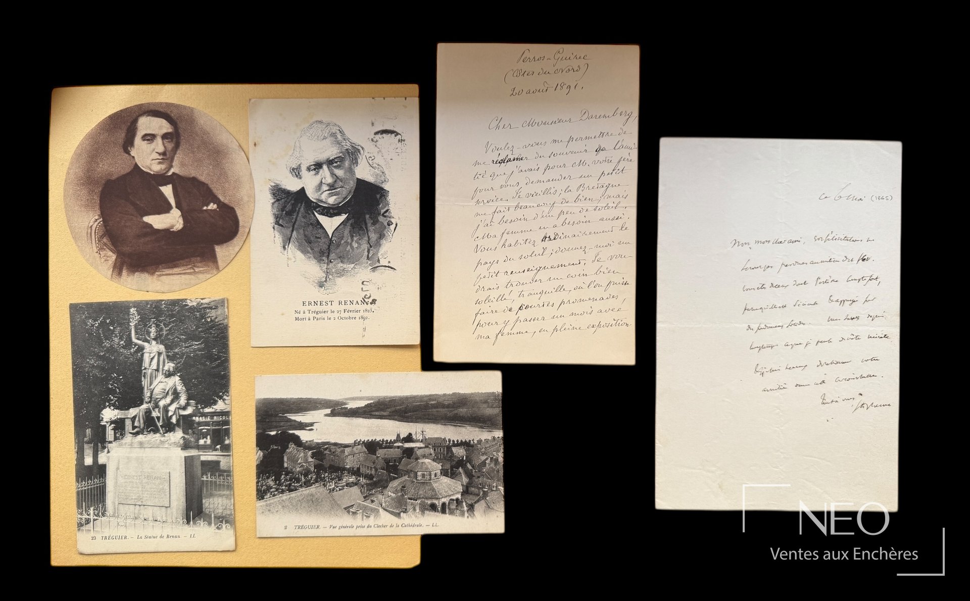 Ensemble de lettres autographes signées avec portraits et vues de Perros-Guirec et Tréguier
