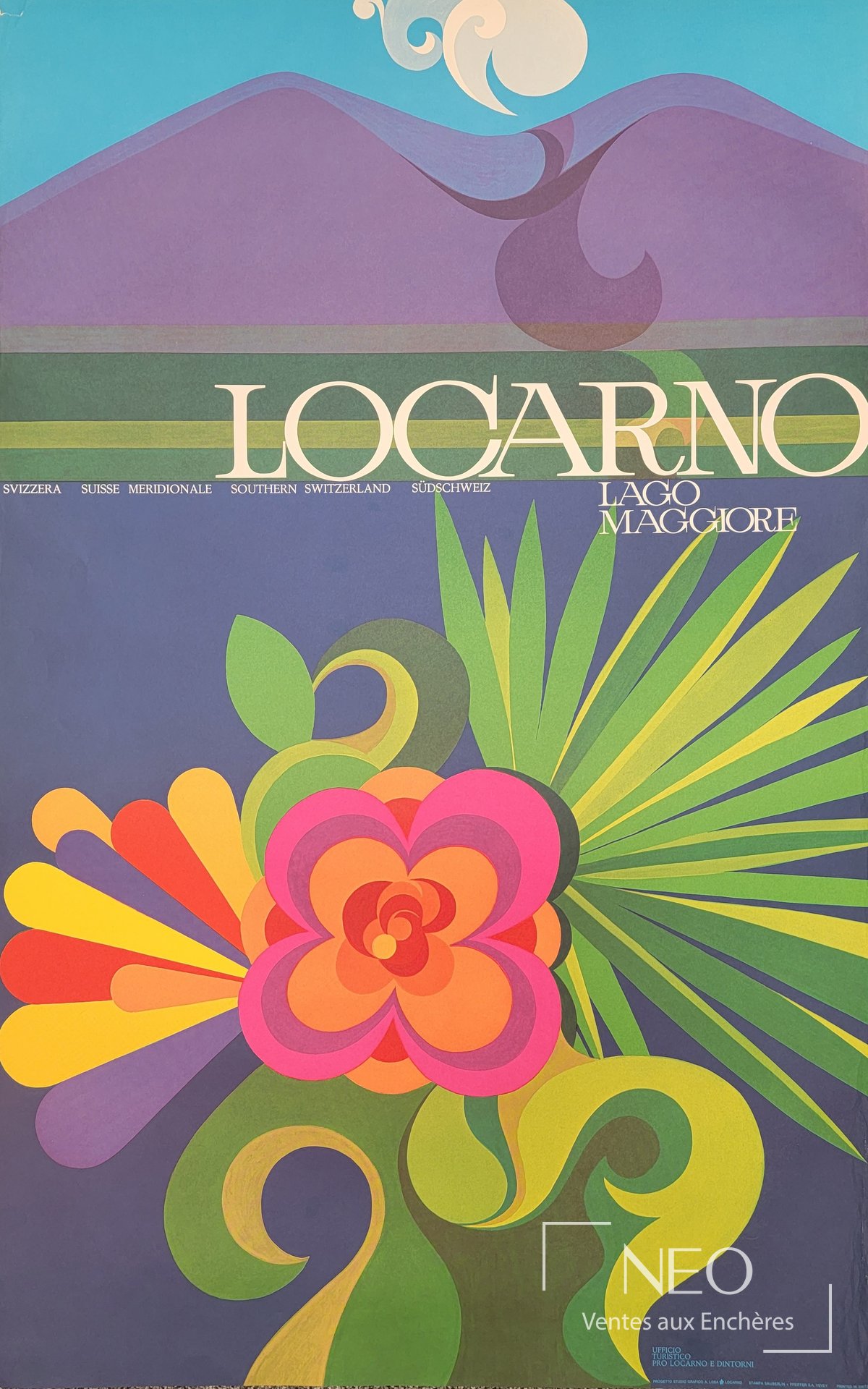 Affiche colorée Locarno Lago Maggiore de Losa A. Studio