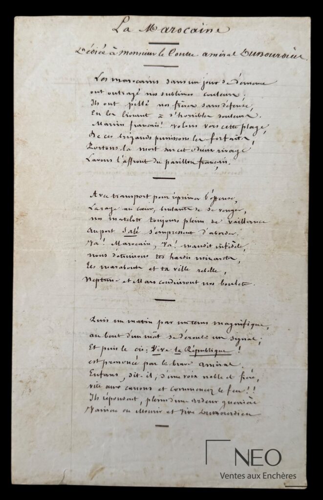 Manuscrit autographe de Louis Dubourdieu