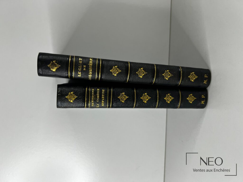 Deux livres reliés en demi chagrin bleu