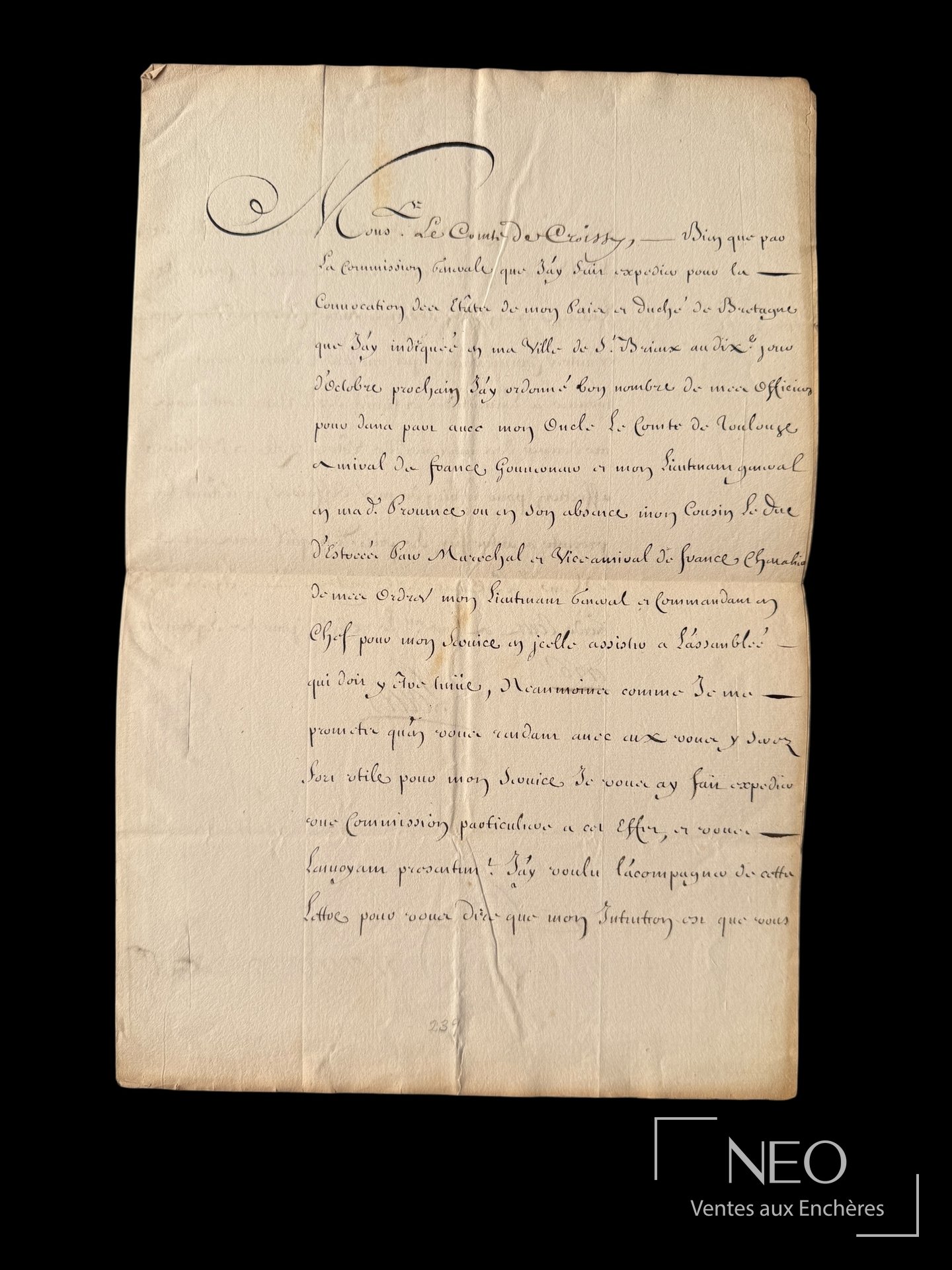 Louis XV, lettre signée au comte de Croissy, 16 septembre 1726