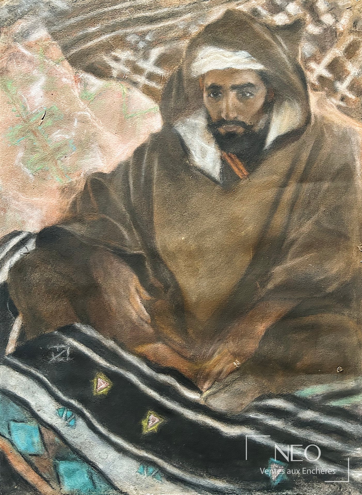 Portrait au pastel d'un bédouin en buste