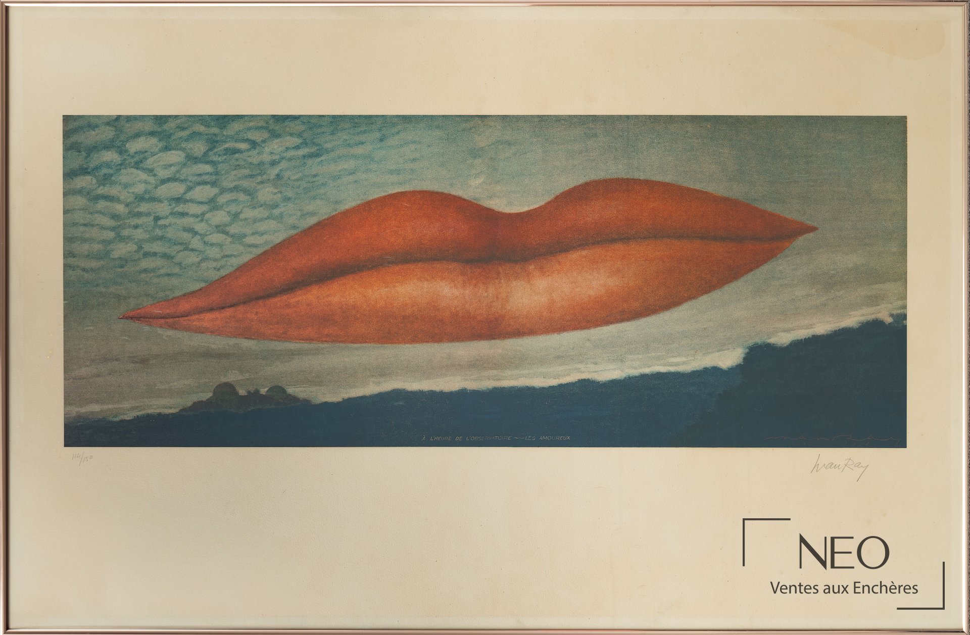 Man Ray, A l’heure de l’observatoire, les amoureux, photolithographie en couleurs, 1967