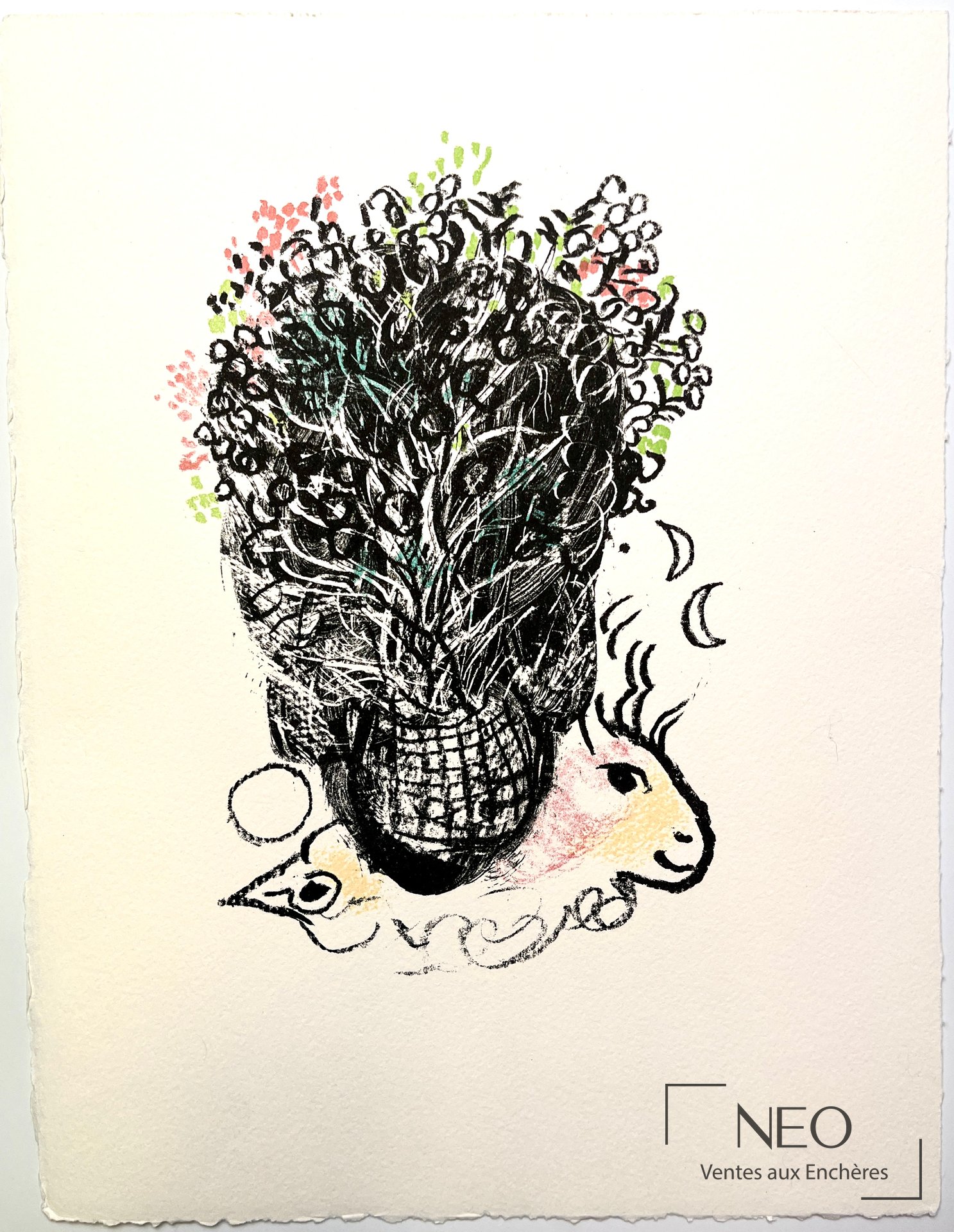 D&rsquo;après Marc Chagall, Bouquet pour Fernand, lithographie en couleurs
