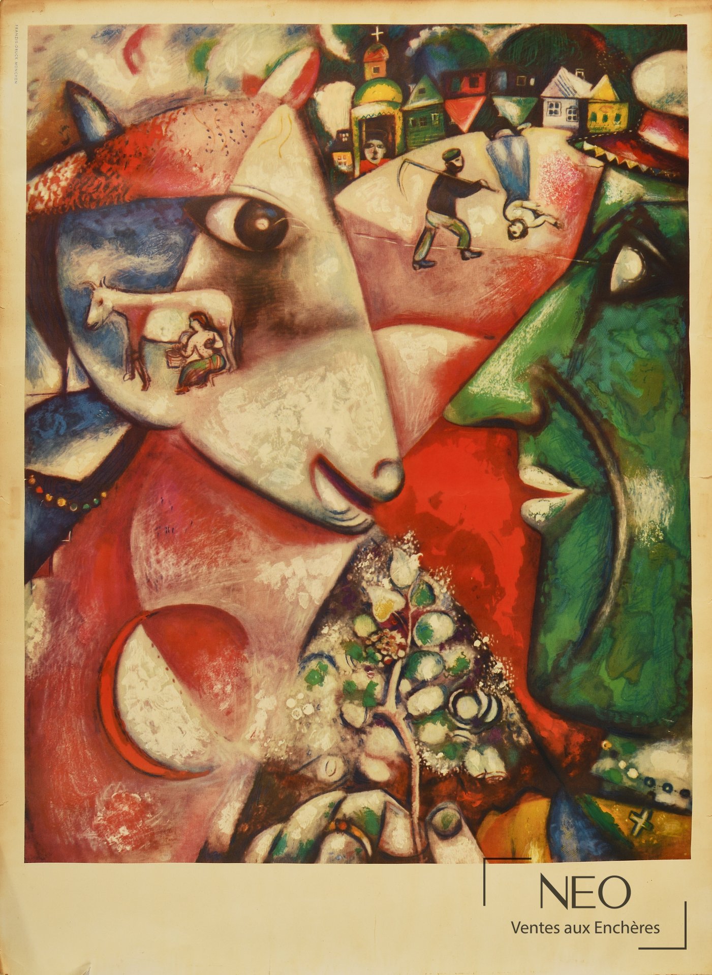 Impression colorée d'après Marc Chagall représentant Scène à Vitebsk