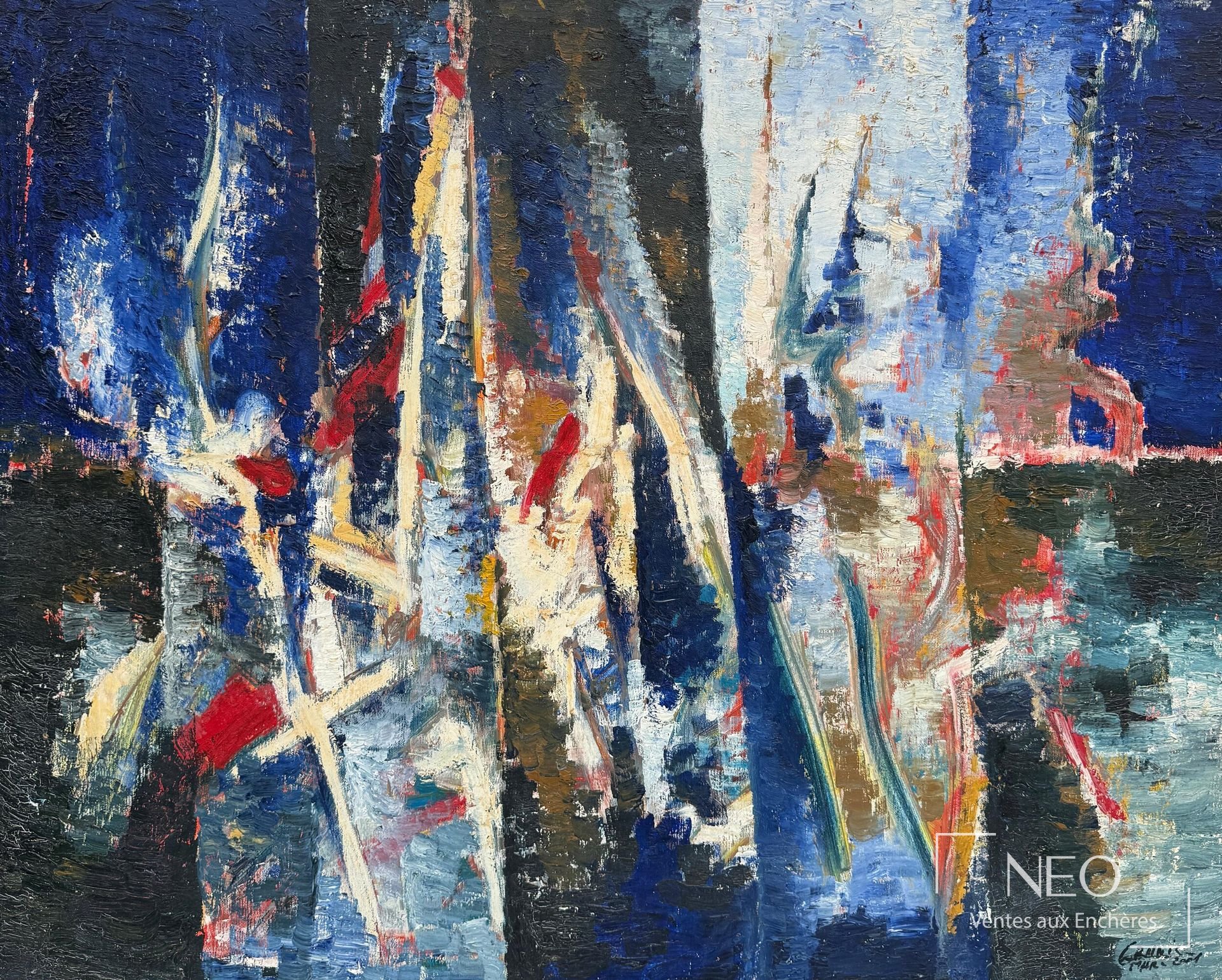 Composition abstraite de Marc Granier en couleurs vives sur toile