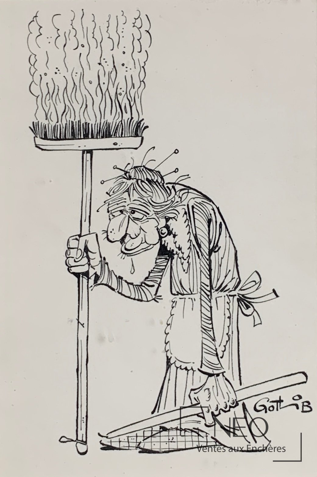 Marcel Gotlib La grand-mère, illustration humoristique signée