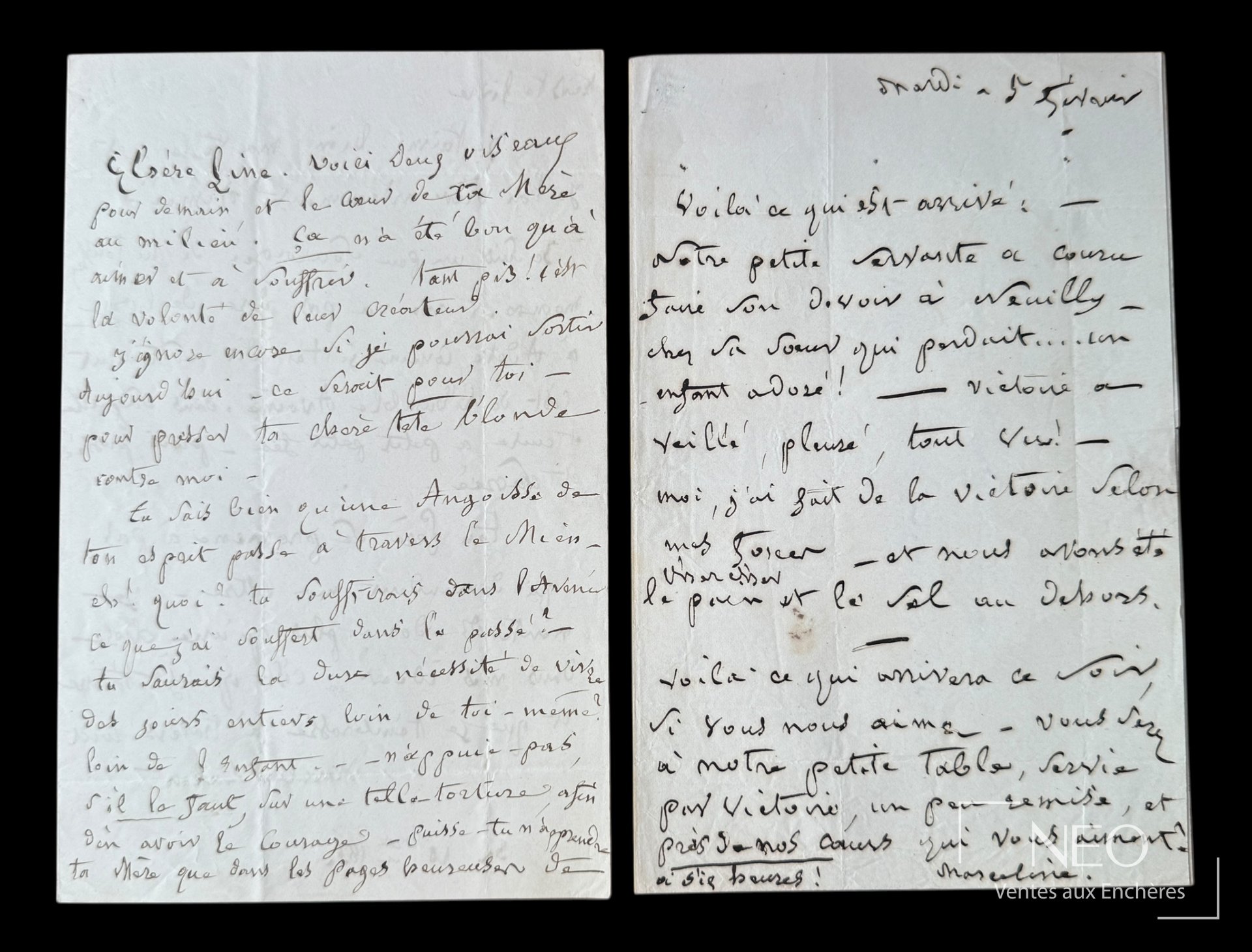 Marceline Desbordes-Valmore Lettre autographe signée à sa fille Ondine