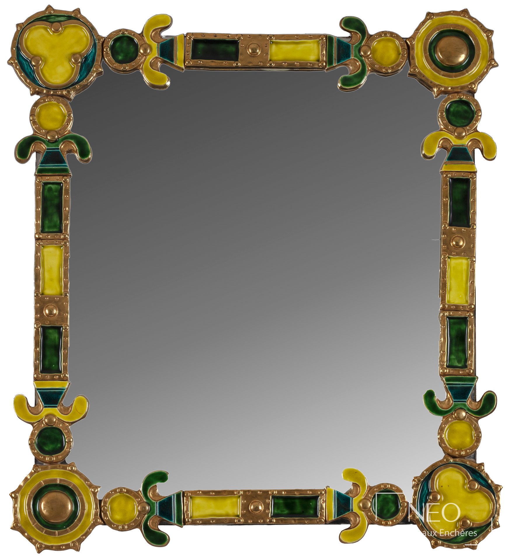 Marion De Crecy miroir rectangulaire en céramique émaillée polychrome