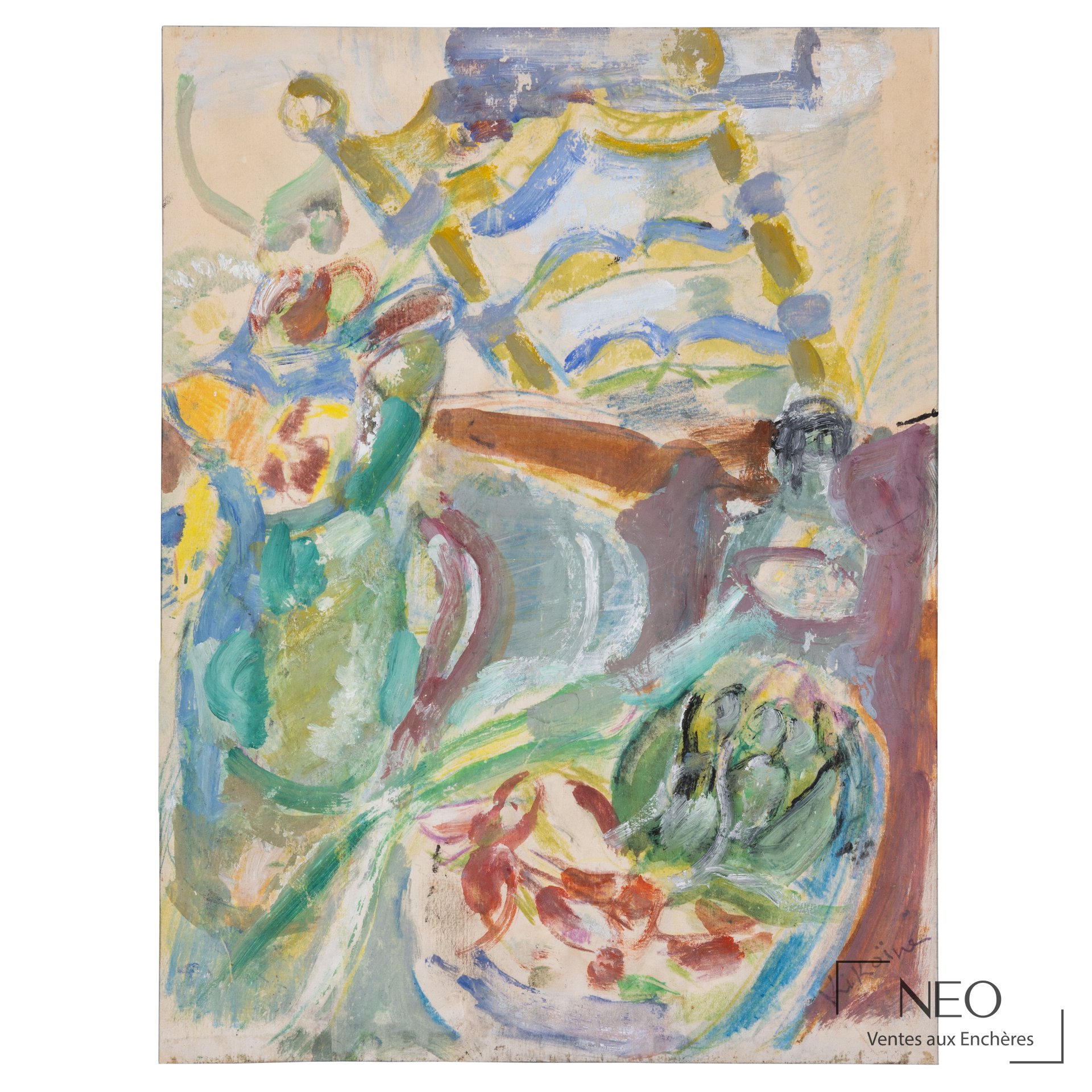 Composition abstraite en couleurs vives sur papier