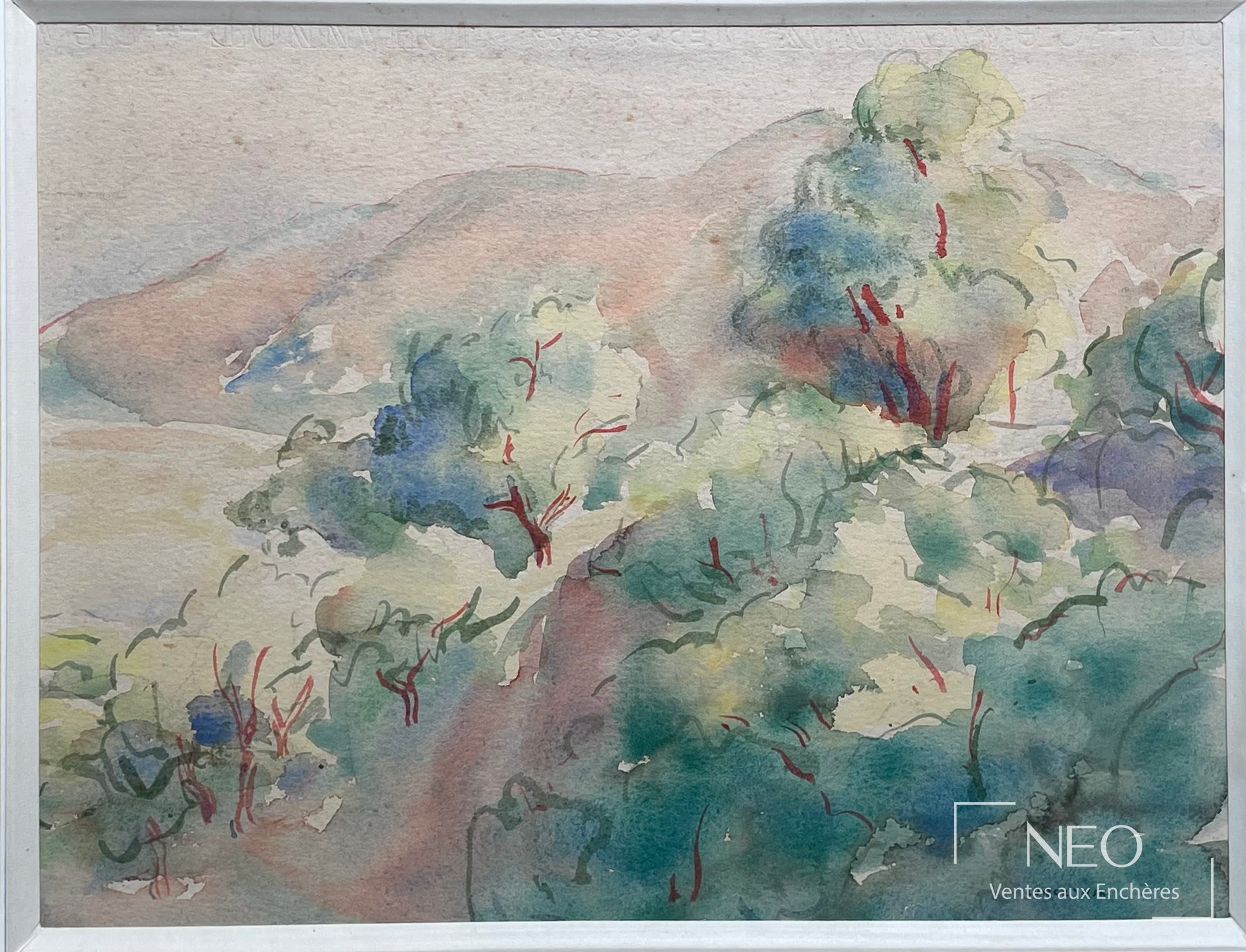 Aquarelle de paysage forestier aux teintes douces