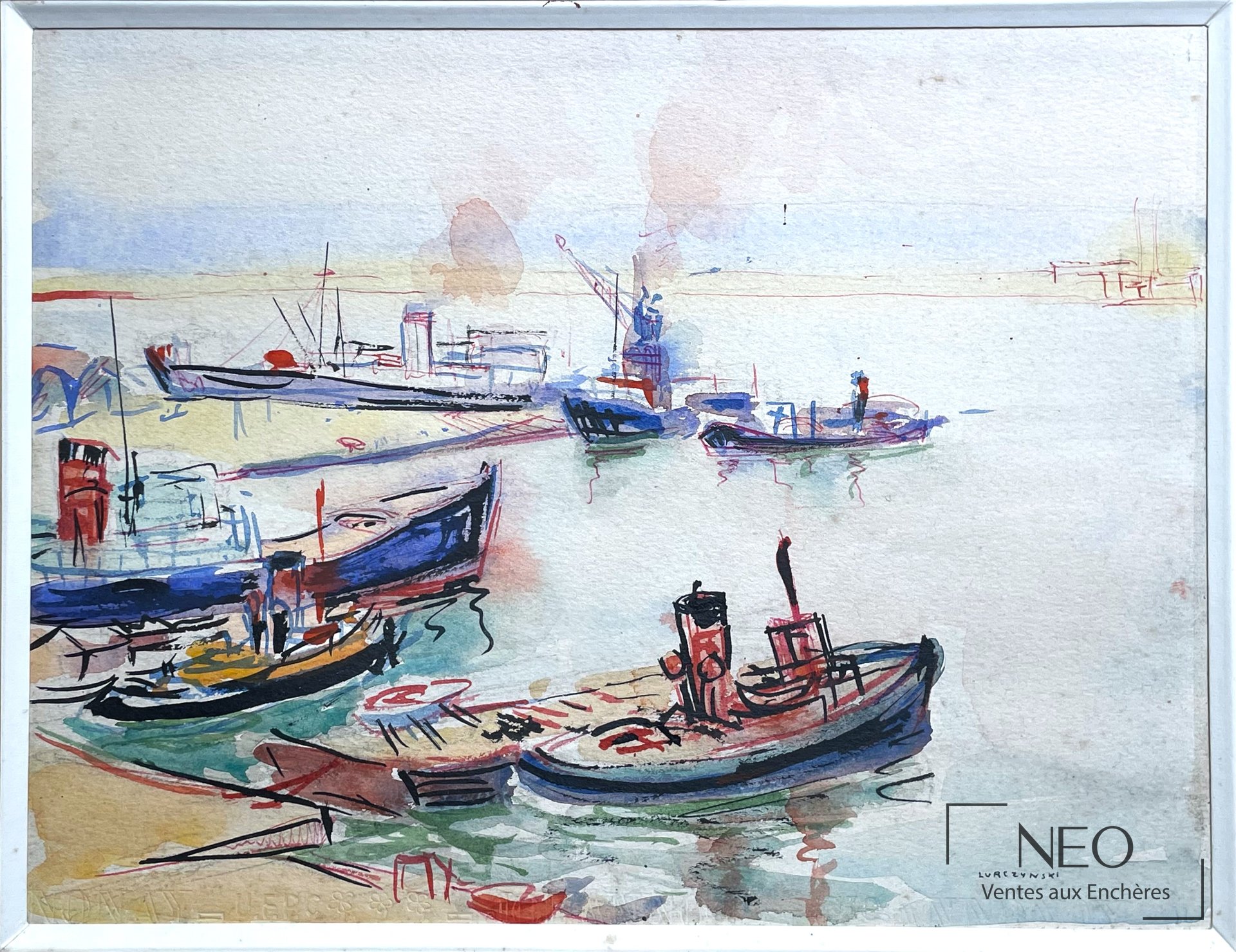Vue de port à l'aquarelle et à l'encre