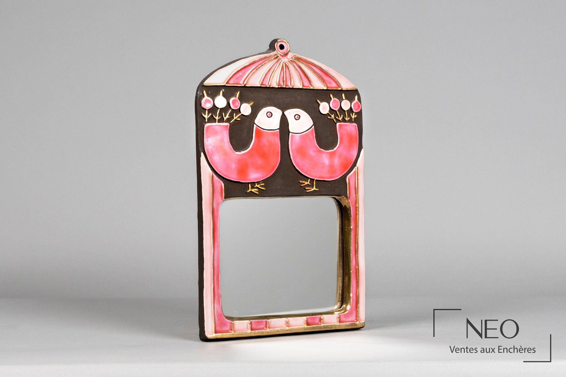 Mithé Espelt, miroir modèle Cage, céramique émaillée, 1967