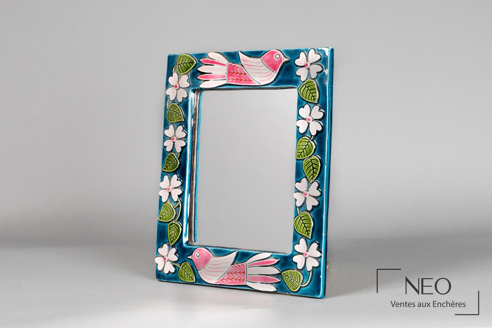 Mithé Espelt miroir rectangulaire en céramique émaillée polychrome et boîte assortie
