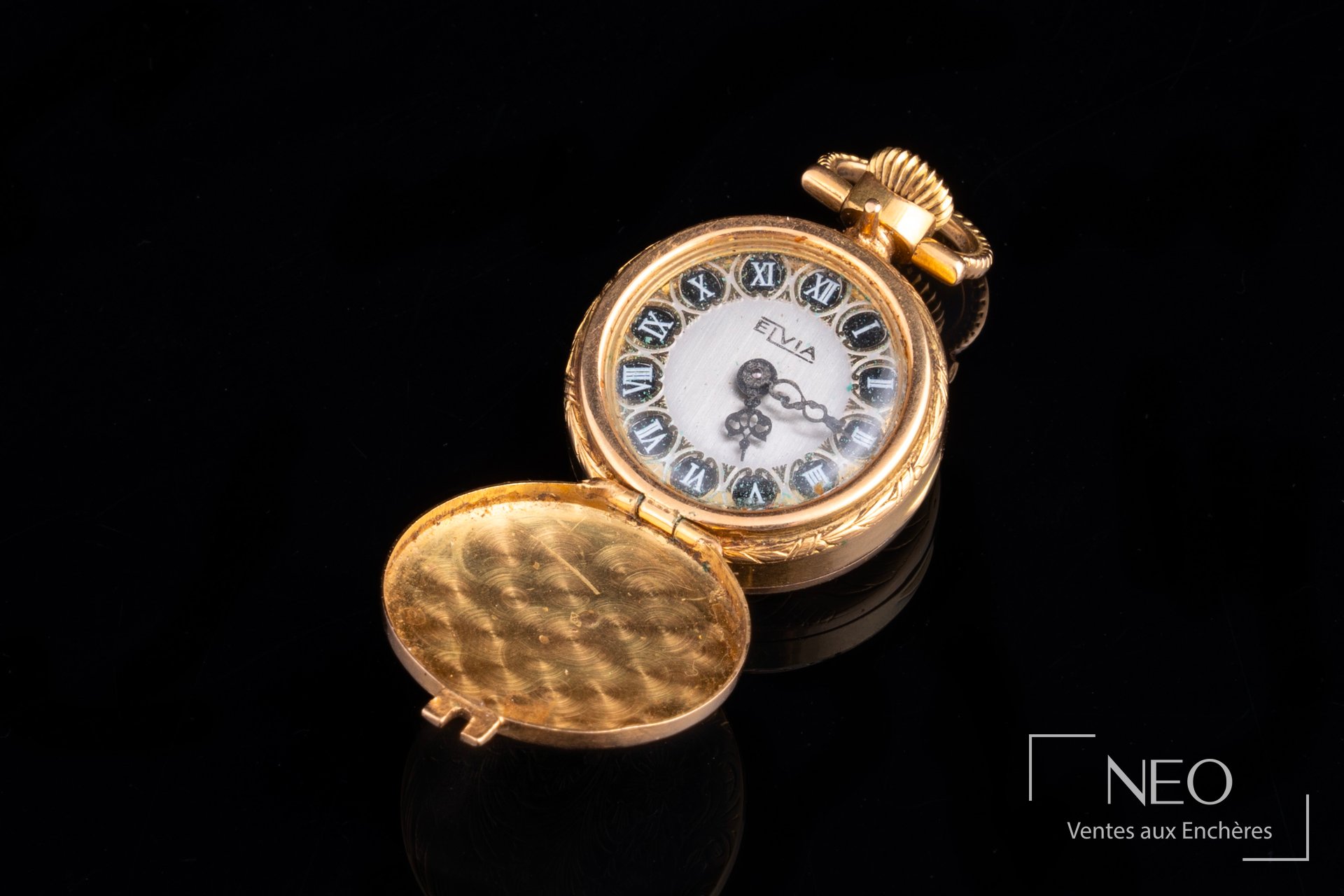 Elvia Petite montre à gousset en or jaune 18 carats, cadran à fond gris